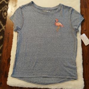 Free People Embroidered Pink Flamingo Shirt